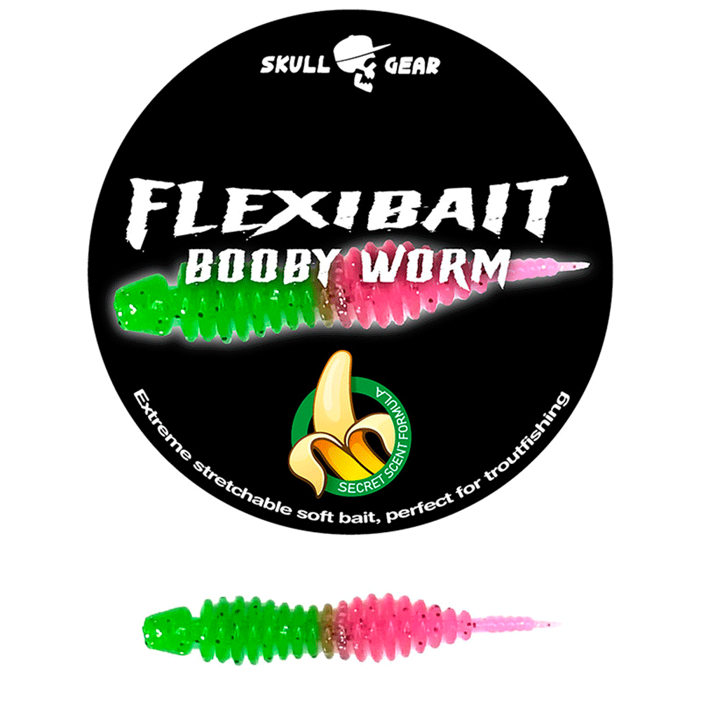 Skull Gear Flexibait Booby Worm Banana Green Pink Gummidyr