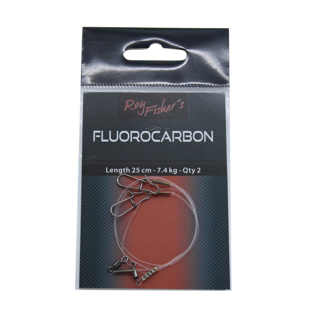 Roy Fishers Fluorocarbon med Svirvel og Karabinhage 0,28mm